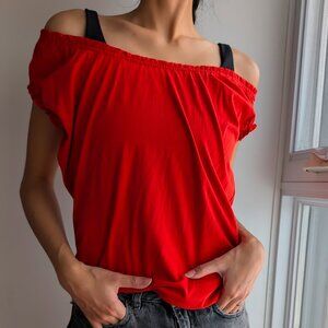 Orange Off-The-Shoulder Ruched Top